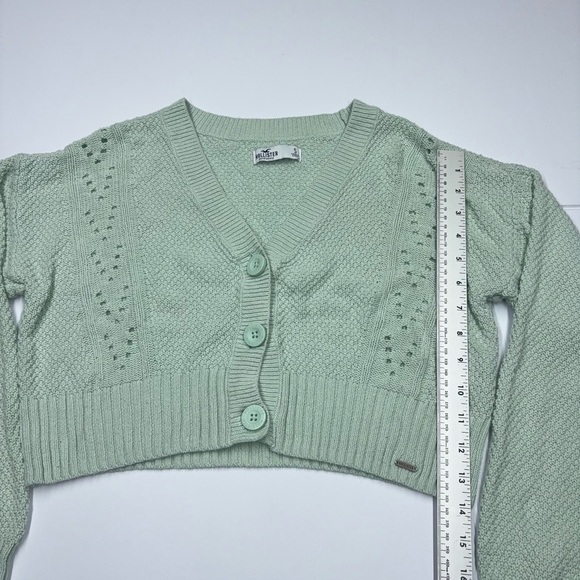 Hollister Mint Green Cropped Cardigan Size S Button Front Knit - Picture 8 of 14